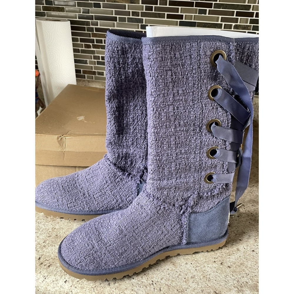 UGG Heirloom Lace Up Tall Boots Purple Periwinkle 1000693‎ Women's Size 7